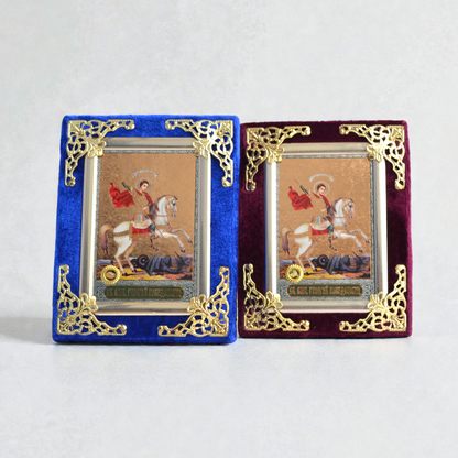 Saint George the Victorious Icon in Velvet Frame 9x12 cm