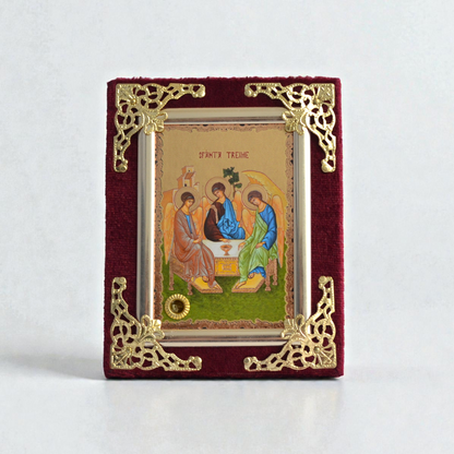 Holy Trinity Icon in Velvet Frame 9x12 cm