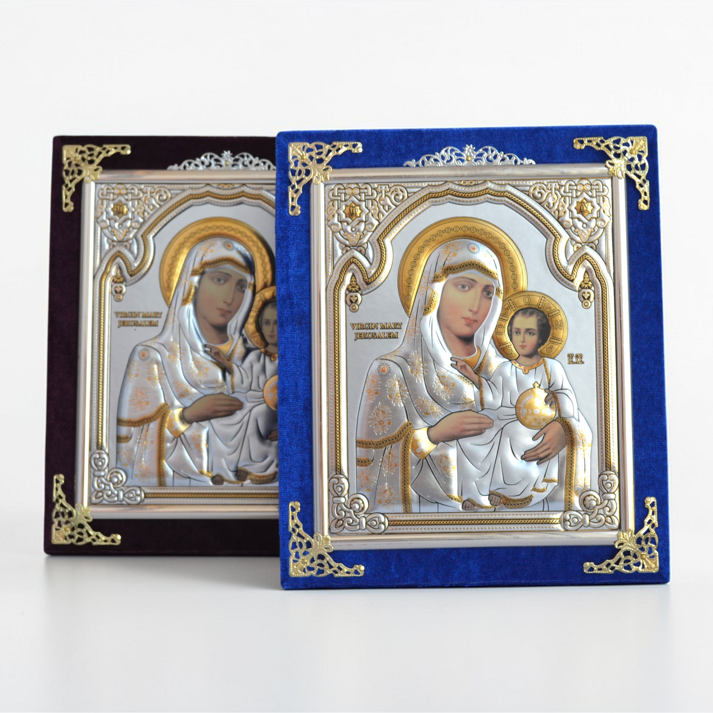 Jerusalem Virgin Mary Icon in Velvet Frame 18x21 cm