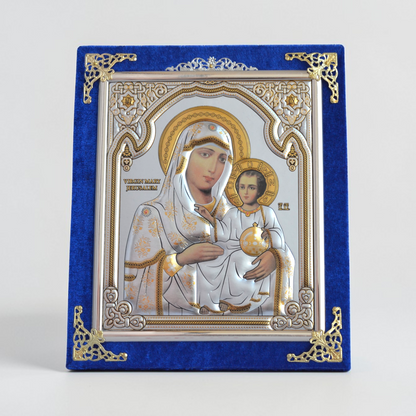 Jerusalem Virgin Mary Icon in Velvet Frame 18x21 cm