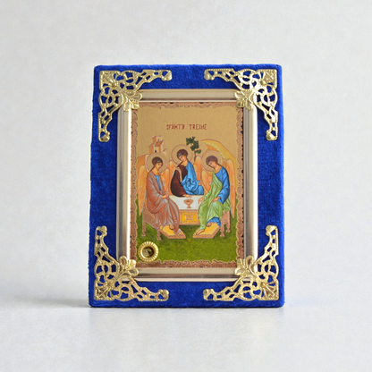 Holy Trinity Icon in Velvet Frame 9x12 cm