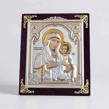 Jerusalem Virgin Mary Icon in Velvet Frame 18x21 cm