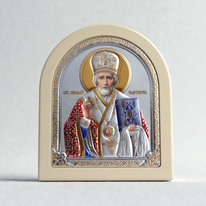 Saint Nicholas arched wooden icon 20x17 cm