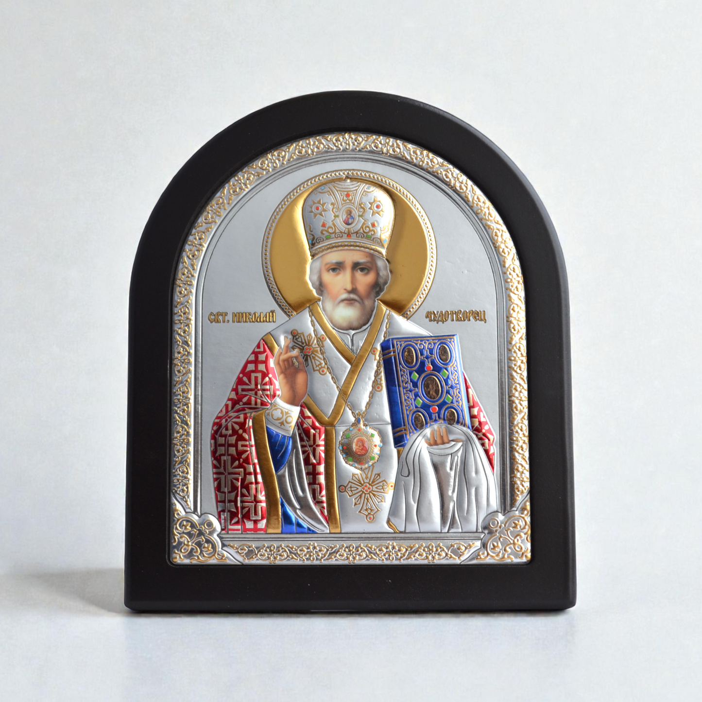 Saint Nicholas arched wooden icon 20x17 cm