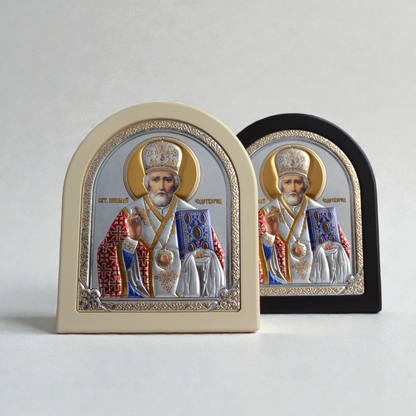 Saint Nicholas arched wooden icon 20x17 cm