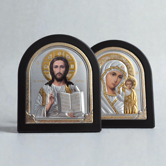 Wedding Icon Pair in Wood Frame 20x17 cm