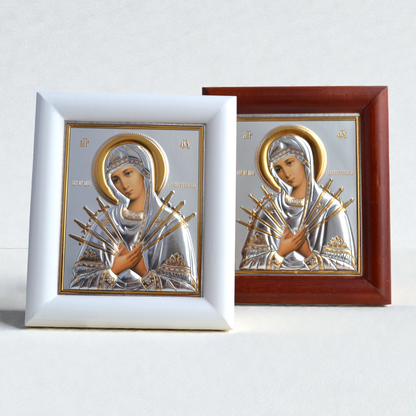 Seven Arrows Virgin Mary Icon in Kiot 13х15