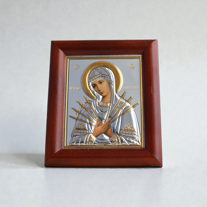 Seven Arrows Virgin Mary Icon in Kiot 13х15