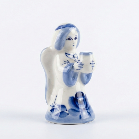 Ceramic Girl Candle Holder with Gzhel Painting
