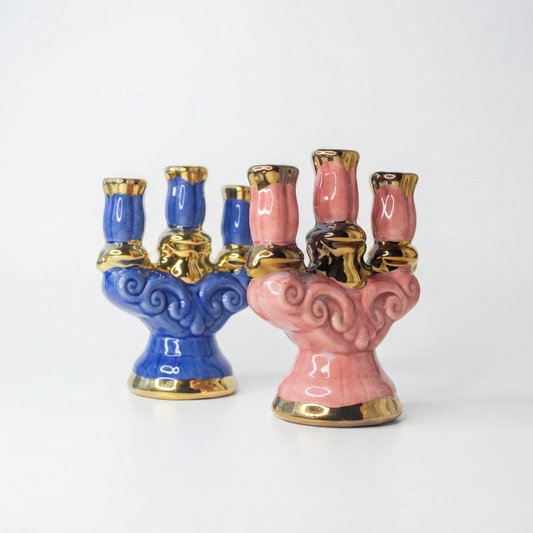 Ceramic Textured Three-Candle Holder