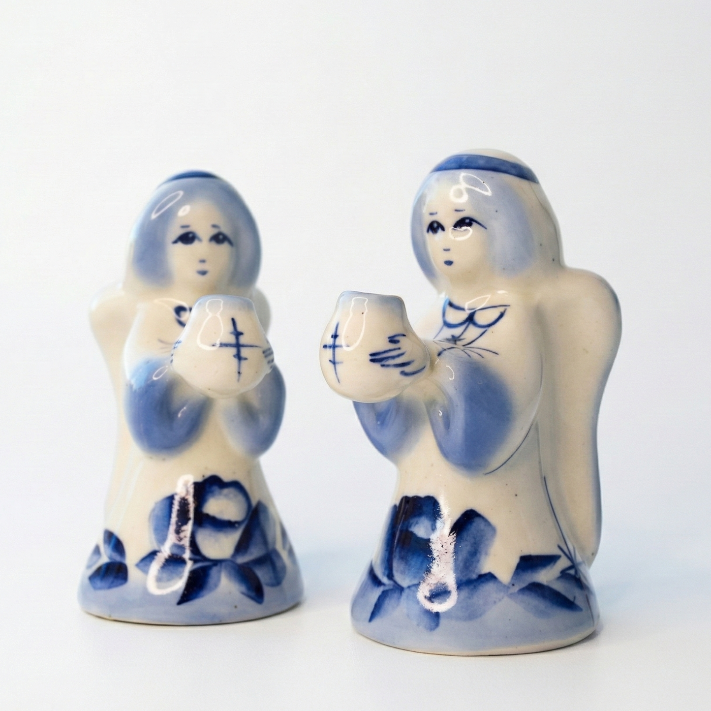 Ceramic Girl Candle Holder with Gzhel Painting