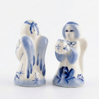 Ceramic Girl Candle Holder with Gzhel Painting