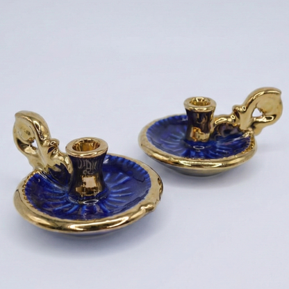 Ceramic Plate Candle Holder with Gold Rim