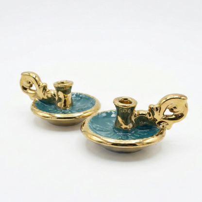 Ceramic Plate Candle Holder with Gold Rim