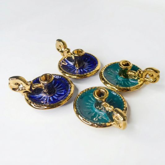 Ceramic Plate Candle Holder with Gold Rim