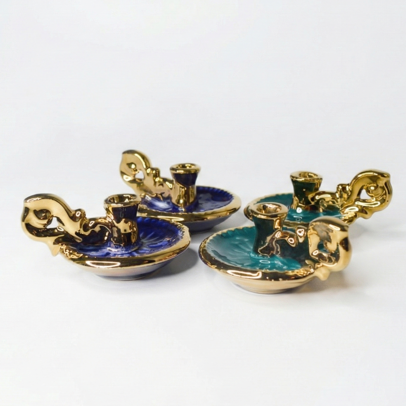Ceramic Plate Candle Holder with Gold Rim