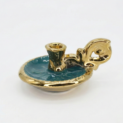 Ceramic Plate Candle Holder with Gold Rim