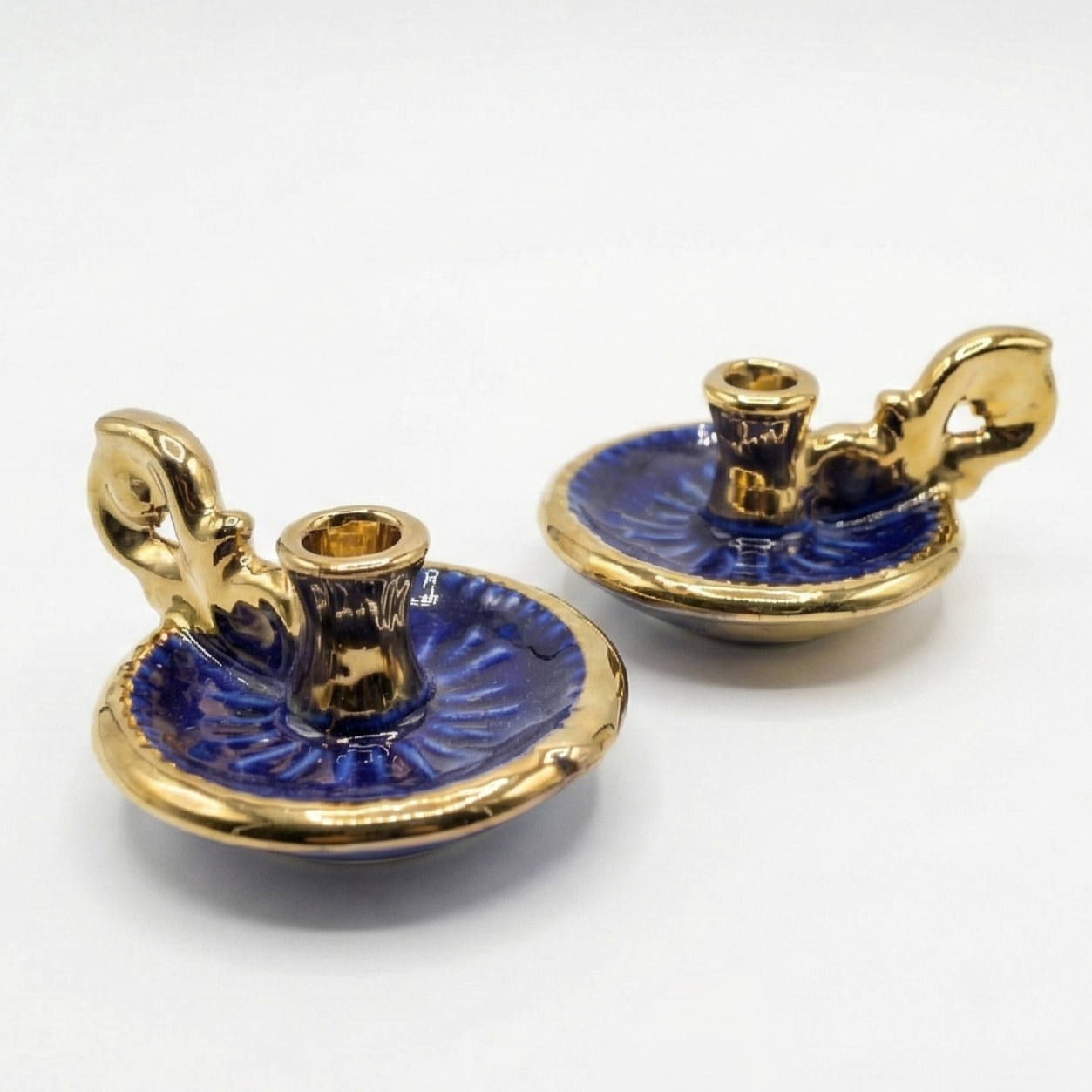 Ceramic Plate Candle Holder with Gold Rim