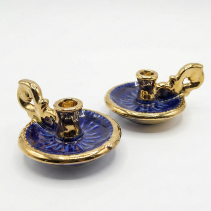 Ceramic Plate Candle Holder with Gold Rim