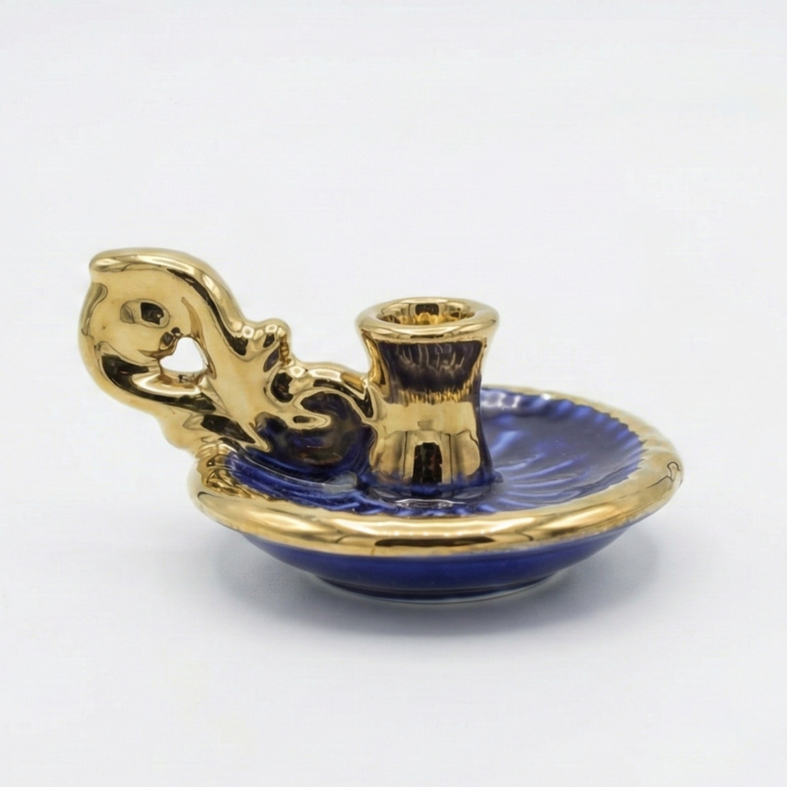 Ceramic Plate Candle Holder with Gold Rim